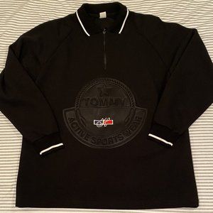 Vtg Tommy Hilfiger Black Active Sports Spell Out Pullover Shirt Sz L Embossed US